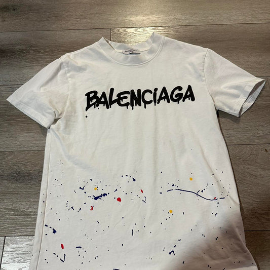 Balenciaga White Tee  Paint Splattered